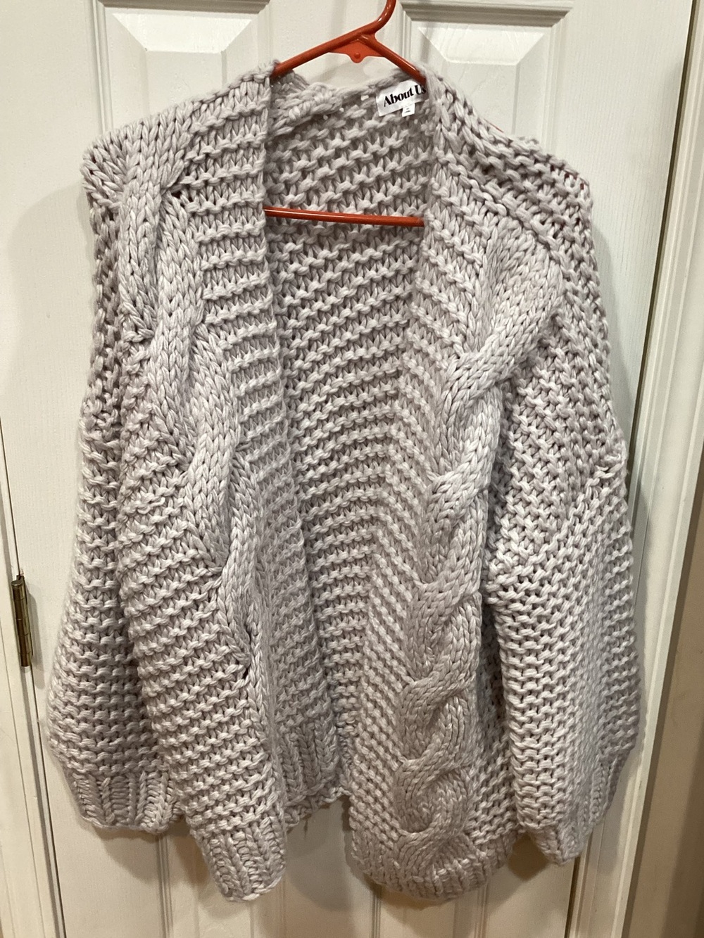 About Us Oversized Chunky Cable Knit Open Cardigan - Light Gray